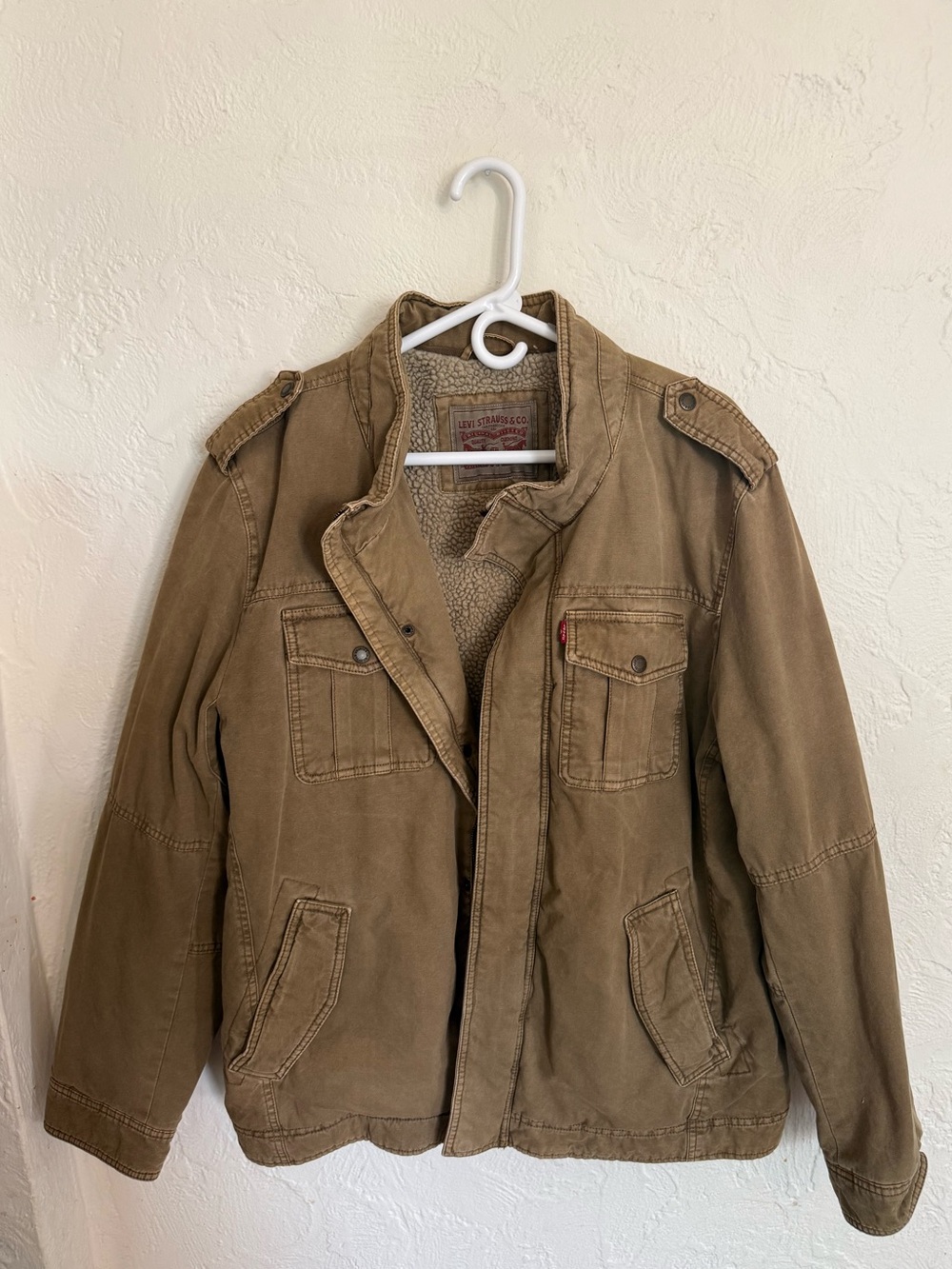 Levi’s Men’s XL Sherpa-Lined Canvas Field Jacket Tan Brown Utility Coat